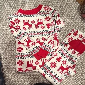 Hanna Andersson Red and Cream Kids Pajama Set Reindeer Holiday PJs